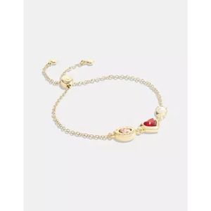 NEW COACH HEART SLIDER BRACELET RED CRYSTAL STONE 9" ADJUSTABLE GREAT GIFT